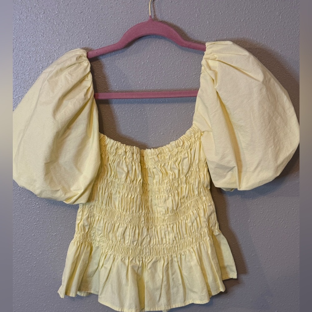 ASTR  Savina puff sleeve smocked bodice poplin cottagecore prarie coquette top - Picture 2 of 7